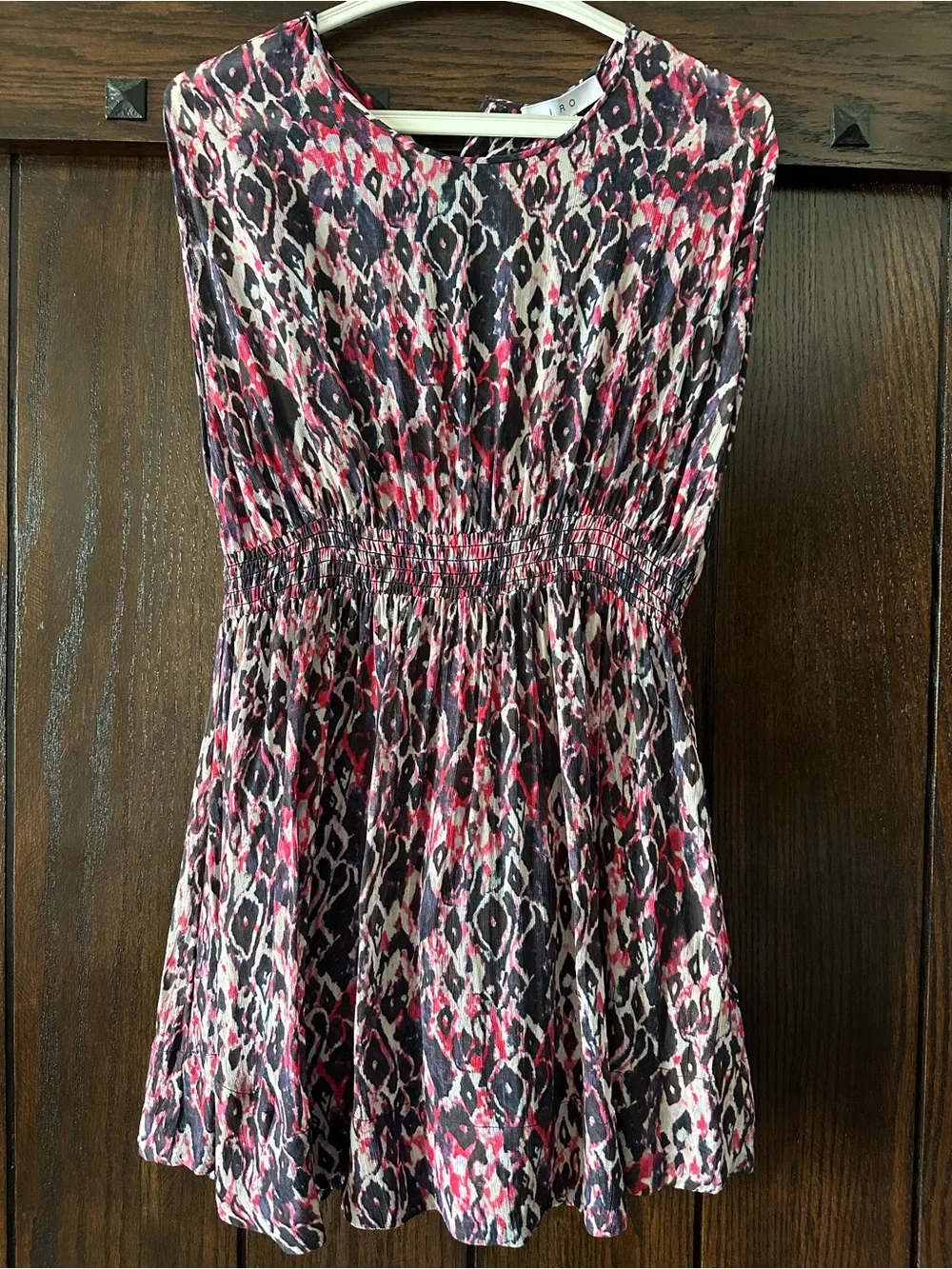 IRO Pink and Black Snake-Print Mini Viscose Dress sz 36